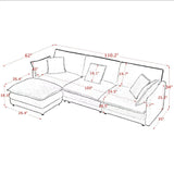 L-Shaped Sectional Sofa With Ottoman, Convertible 4 Seater Couch