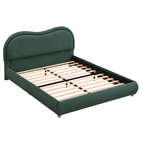 Queen Size Upholstered Platform Bed Frame with Rounded Corners Curved Headboard HouseOfZazla