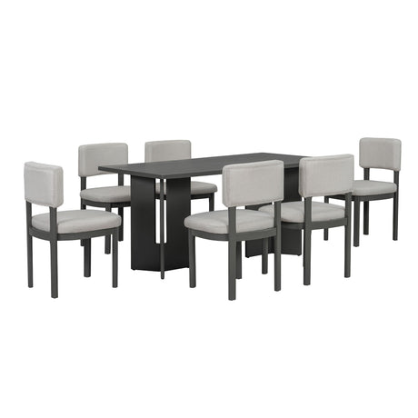 Dining Table Set With 6 Upholstered Chairs, Rectangular Table With Cutout Legs HouseOfZazla