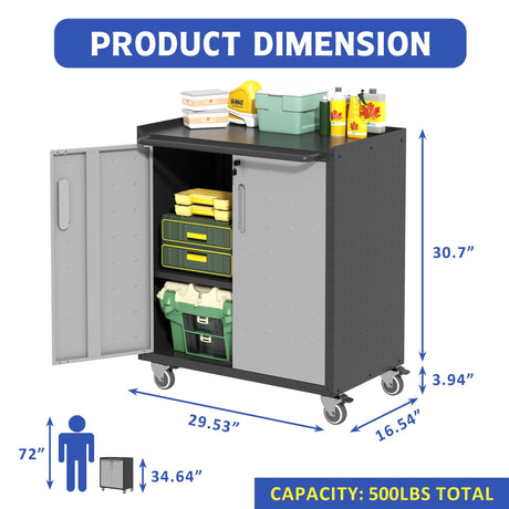 Heavy Duty Metal Garage Storage Cabinet With Wheels Sturdy Tool Organizer HouseOfZazla