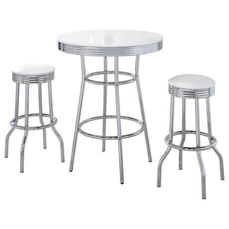 Midge - 3 Piece Round 1950S Bistro Pub Bar Table Set With Upholstery - White HouseOfZazla