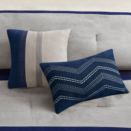 7 Piece Faux Suede Comforter Set Blue Queen HouseOfZazla