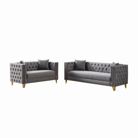Deep Seat Sofa With Button Nailhead, Square Arm Couches HouseOfZazla