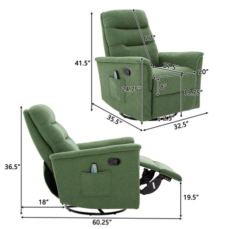 Manual Recliner Chair With 8-Point Massage and Swivel Function HouseOfZazla