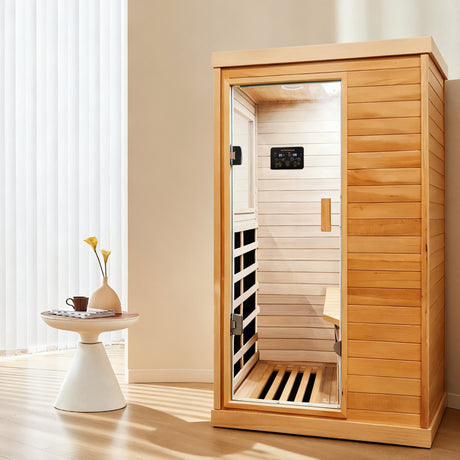 Infrared Sauna Room Single Room With Hemlock Frame, 6 Heating Plates, Built-In Lights And Bluetooth Audio - Natural HouseOfZazla