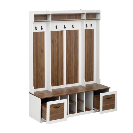 5 In 1 Entryway Bench With Coat Rack, 7 Sturdy Hooks, 2 Spacious Drawers And Adjustable Shelves HouseOfZazla