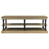 55.1' Wood Coffee Table with Black Legs and Open Storage Shelves