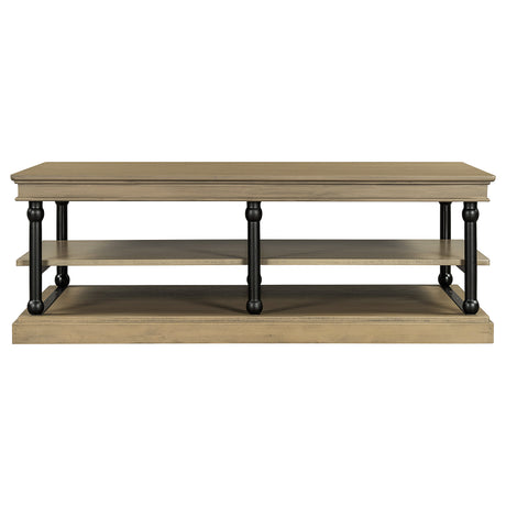 55.1' Wood Coffee Table with Black Legs and Open Storage Shelves HouseOfZazla