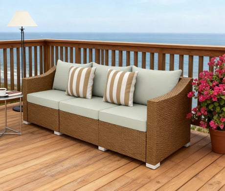 Rattan Wicker Seater Patio Couch with Cushions and Throw Pillows HouseOfZazla