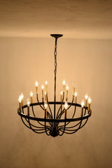 15-Light Industrial Iron Candle Chandelier Modern Farmhouse Pendant Light