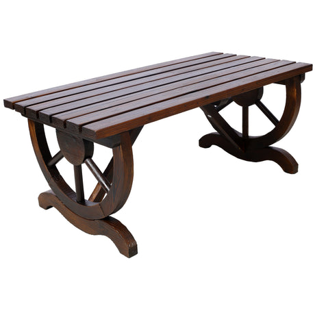 Outdoor Rustic Wooden Bench with Wagon Wheel Legs HouseOfZazla