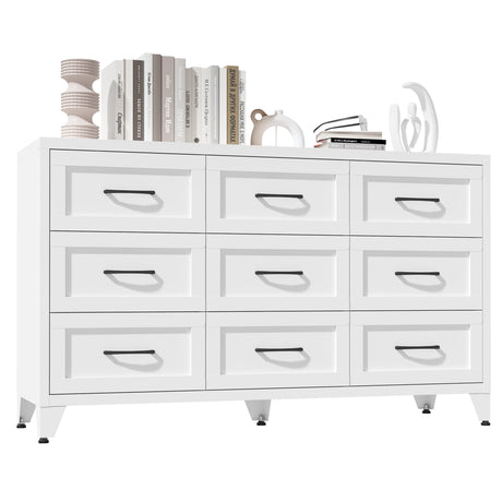 9 Drawer White Metal Dresser with Quiet-Glide Rails HouseOfZazla