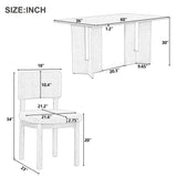Dining Table Set With 6 Upholstered Chairs, Rectangular Table With Cutout Legs