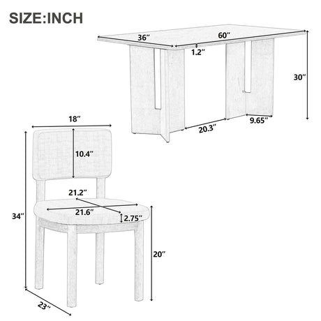 Dining Table Set With 6 Upholstered Chairs, Rectangular Table With Cutout Legs HouseOfZazla