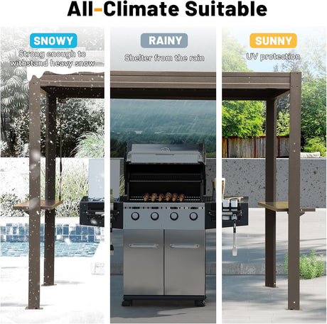 8x5 Ft Grill Louvered Pergola with Adjustable Roof and Built-in Gutter HouseOfZazla