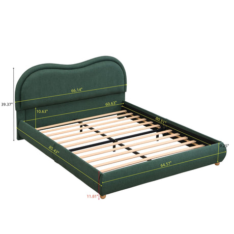Queen Size Upholstered Platform Bed Frame with Rounded Corners Curved Headboard HouseOfZazla