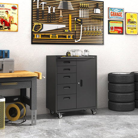 Metal Tool Garage Storage Cabinet with 5 Drawers and 1 Door HouseOfZazla