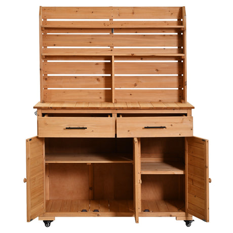 TOPMAX 65''H Large Garden Potting Bench with Lockable Wheels and Storage Cabinet HouseOfZazla