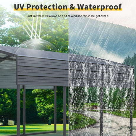 10 X 15 Ft Carport, Outdoor Carport, Heavy Duty Carport Canopy With Galvanized Steel Roof And Frame, Metal Carport Large Garage For Driveway Car, Truck - Charcoal HouseOfZazla