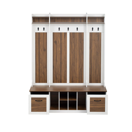 5 In 1 Entryway Bench With Coat Rack, 7 Sturdy Hooks, 2 Spacious Drawers And Adjustable Shelves HouseOfZazla