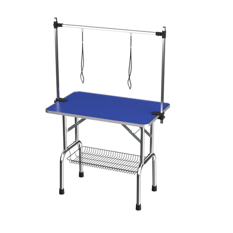 Folding Dog Pet Grooming Table Stainless Steel Frame Rubber Mat On Board With Adjustable Arm And Clamps Pet Dog Cat Grooming Table HouseOfZazla