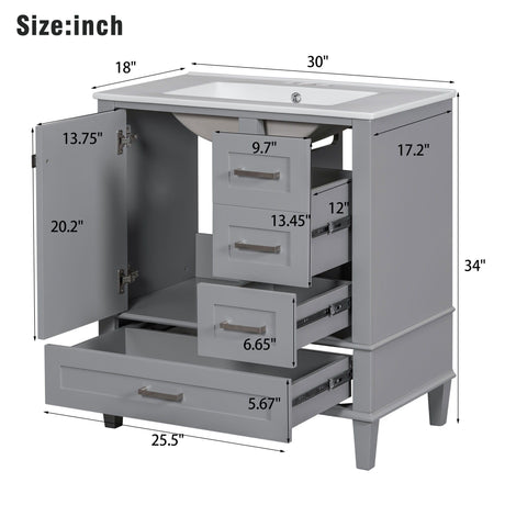 Bathroom Vanity, Modern Bathroom Cabinet With Sink Combo Set, Bathroom Storage Cabinet With A Soft Closing Door And 3 Drawers, Solid Wood Frame HouseOfZazla