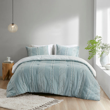 3 Piece Cotton Jacquard Comforter Set Aqua Full/Queen HouseOfZazla