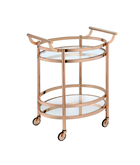 Lakelyn Clear Glass & Rose Gold Finish Serving Cart HouseOfZazla