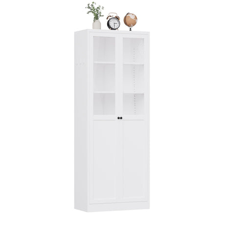 Tall Metal Kitchen Pantry Cabinet With Adjustable Shelves And Silent Magnetic Doors - White HouseOfZazla