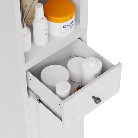 Tall Bathroom Storage Cabinet, 5-Tier Narrow With 2 Doors & Adjustable Shelves, Freestanding - White HouseOfZazla