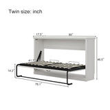 Twin Size Horizontal Murphy Bed With Dual Piston System, Space Saving Wall Bed Folds Into Cabinet - Rustic White