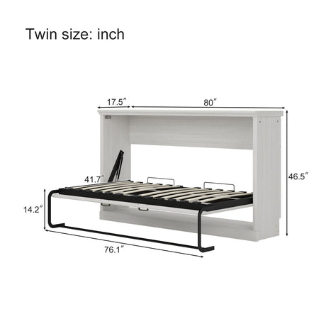 Twin Size Horizontal Murphy Bed With Dual Piston System, Space Saving Wall Bed Folds Into Cabinet - Rustic White HouseOfZazla