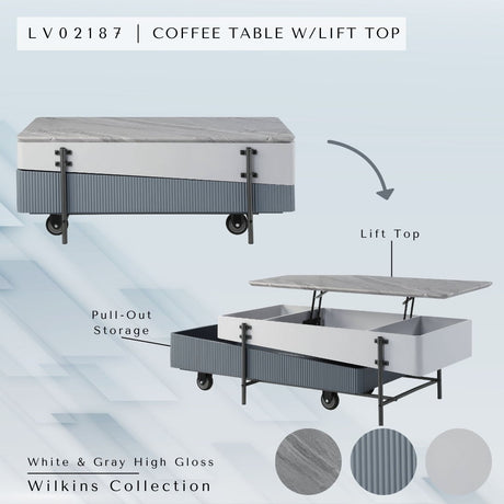 Wilkins High Gloss Coffee Table with Lift Top - Gray / White HouseOfZazla