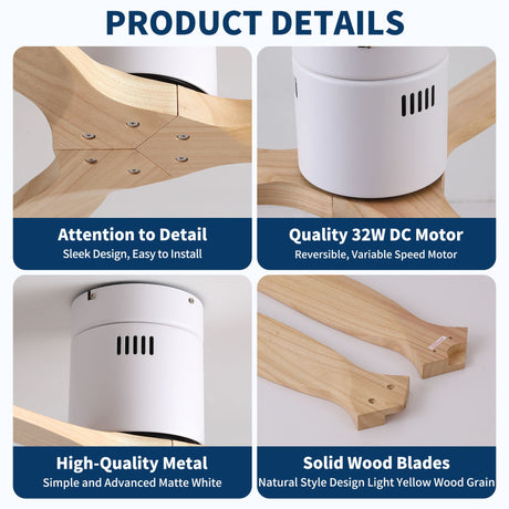 Low Profile Flush Ceiling Fan Without Light - Matte White / White HouseOfZazla