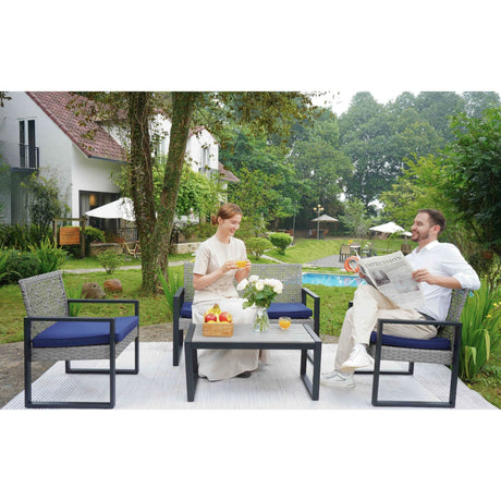 4 Piece Patio Furniture Set With Acacia Wood Table Top And Cushions HouseOfZazla