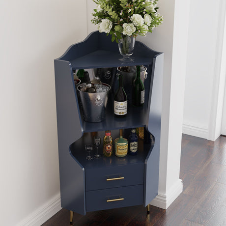 Corner Bar Cabinet With Mirrored Back, 2 Open Shelves & 2 Drawers HouseOfZazla