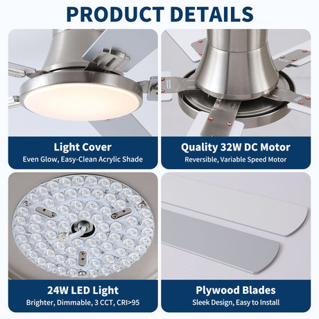 Flush Mount Ceiling Fans With LED Light And Remote Control, 5 Blades HouseOfZazla