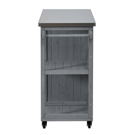 Outdoor Kitchen Island Fir Wood Prep Station with Stainless Steel Top HouseOfZazla
