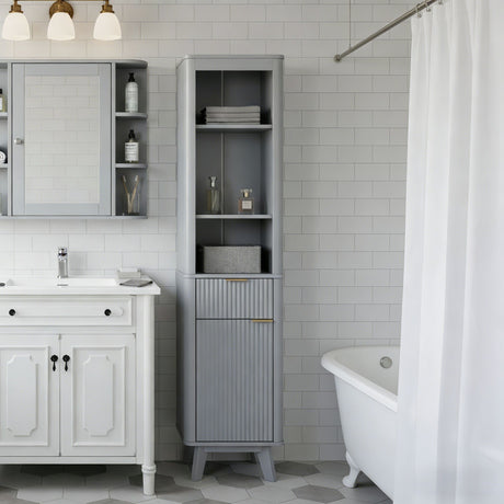 Tall Bathroom Storage Cabinet With Adjustable Shelves And 1 Drawer & Door HouseOfZazla