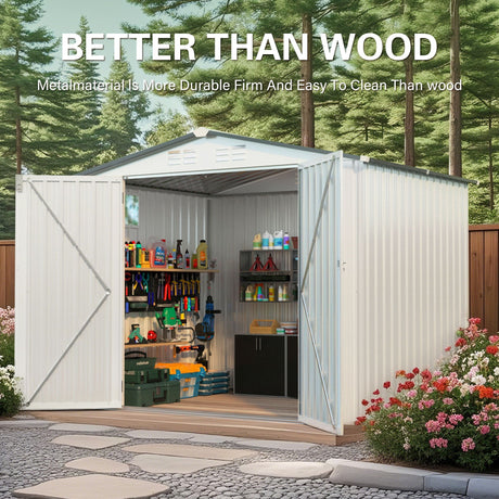 Garden Tool Shed Metal Storage Shed With Peaked Roof Waterproof Lockable Door HouseOfZazla