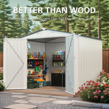 Outdoor Garden Storage Shed, Tool Shed With Pitched Roof Waterproof With 1 Window And 2 Lockable Door - White / Gray
