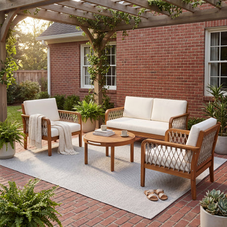 4-Piece Acacia Wood Outdoor Patio Furniture Set HouseOfZazla