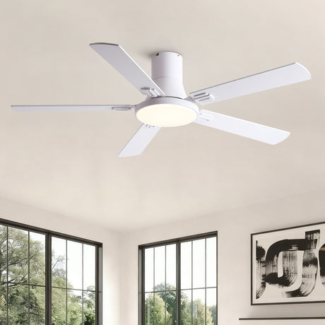 Flush Mount Ceiling Fans With LED Light And Remote Control, 5 Blades HouseOfZazla