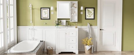 Bathroom Vanity With Sink, Modern Elegant Bathroom Storage Cabinet With 3 Drawers And Adjustable Shelves, Freestanding Vanity Set With Mirror Cabinet, Single Sink Bathroom Vanity HouseOfZazla