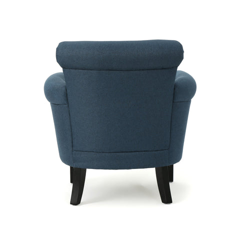 Elegant Navy Blue Fabric Club Chair with Nailhead Trim and Birch Wood Legs HouseOfZazla