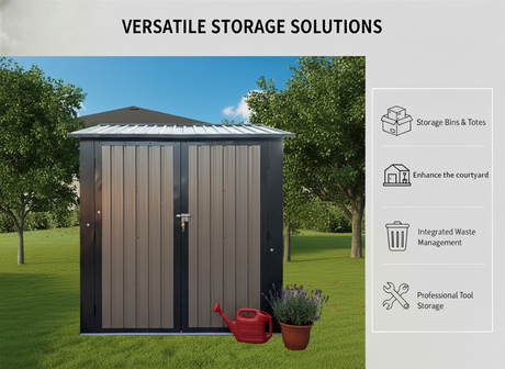 6x9 FT Outdoor Metal Storage Shed with Window & Flower Rack HouseOfZazla