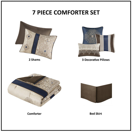 Cal King 7 Piece Jacquard Comforter Set with Throw Pillows HouseOfZazla