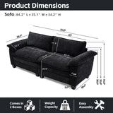 Living Room Furniture Big Loveseat Luxury Couch with Soft Chenille Upholstered Sofa Black