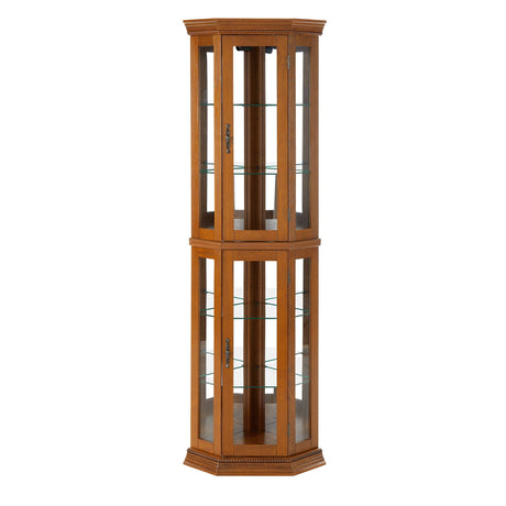 Corner Curio Cabinet With Lights, Adjustable Tempered Glass Shelves, Mirrored Back, Display Cabinet (E26 Light Bulb Not Included) HouseOfZazla