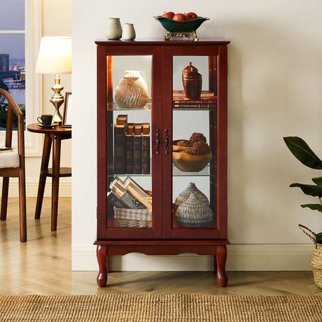 Curio Cabinet Lighted Curio Diapaly Cabinet With Adjustable Shelves And Mirrored Back Panel, Tempered Glass Doors (3 Tier), (E26 Light Bulb Not Included) HouseOfZazla